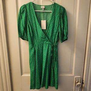 green polka dot midi wrap dress